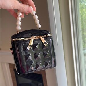 Black Studded Mini Handbag with Pearl Handle